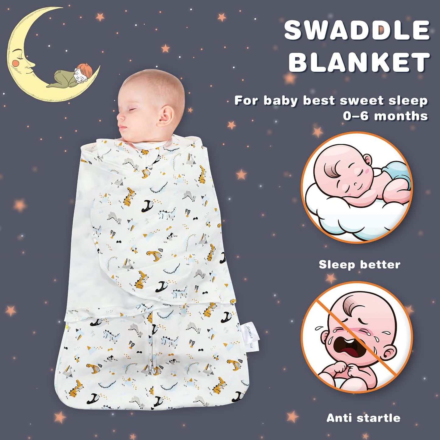 Swaddle-Blanket Baby Girl & Boy Swaddles Newborn Infant Transition 100% Cotton Wrap Blankets, 3-Way Adjustable Wearable Blanket, TOG 1.0 (Dinosaur, 3-6 Month)