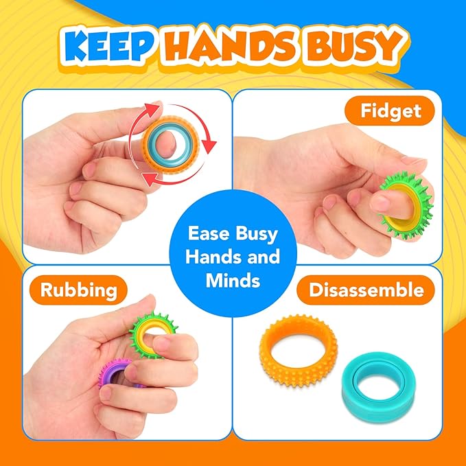 Fidget Toys Sensory Rings for Kids: 24 Pack Goodie Bags Stuffers for Kids - Quiet Stress Toys for Autism Calming - Fun Fidgets for Classroom Prizes Stocking Stuffers