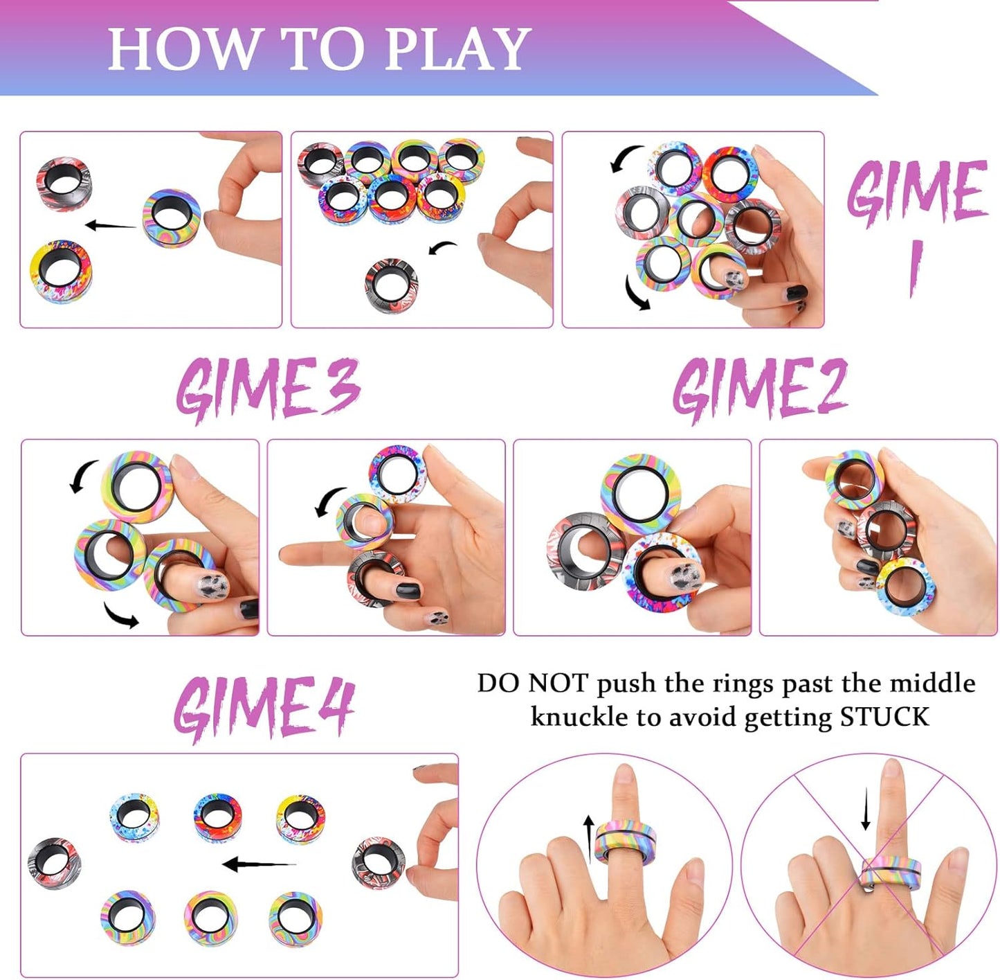 9Pcs Magnetic Rings Fidget Toy Set, ADHD Anxiety Magnetic Fidget Toys Adults Fidget Spinner Rings for Relief, Gifts for 8+ Year Old Teen Boy Girl