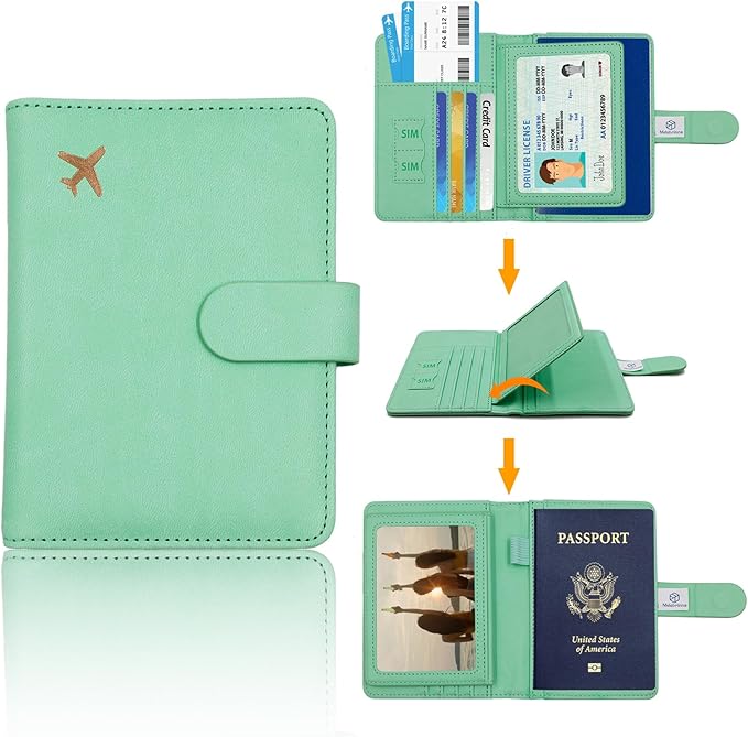Melsbrinna Rfid Passport Holder for Travel women/Men, Cute Passport Wallet Rfid Blocking Card Slots, Rfid Passport Cover/CaseTravel Wallet, Passport Book Holder (1, Green3)