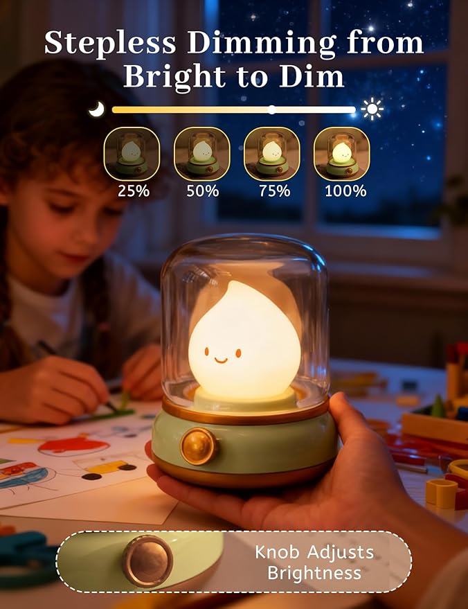 Smiley Lamp with Nature Noise, Cute Night Light & Candlelight, USB-C Rechargeable, Dimming, Fun Gifts for Adult Kids Teens