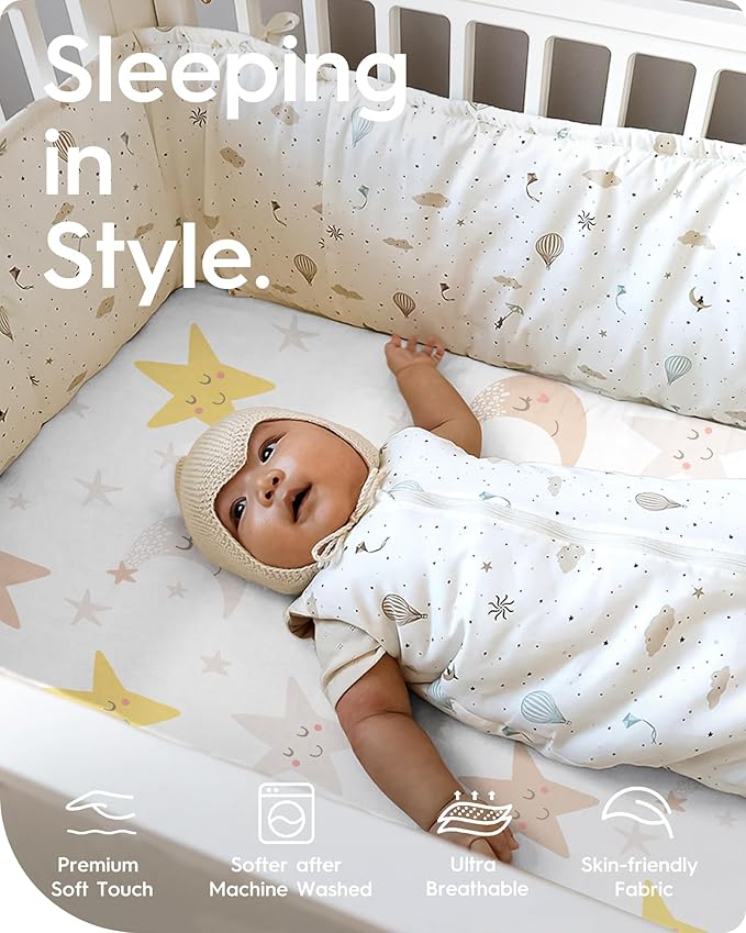 Cloud-Like Soft Pack N Play Sheets - Compatible with Graco, 4moms, Dream On Me, Baby Trend and Other 27 X 39/24 X 38 Inch Playard Mattress Pad, Jersey Knit Cotton, 2 Pack (Planet & Moon)