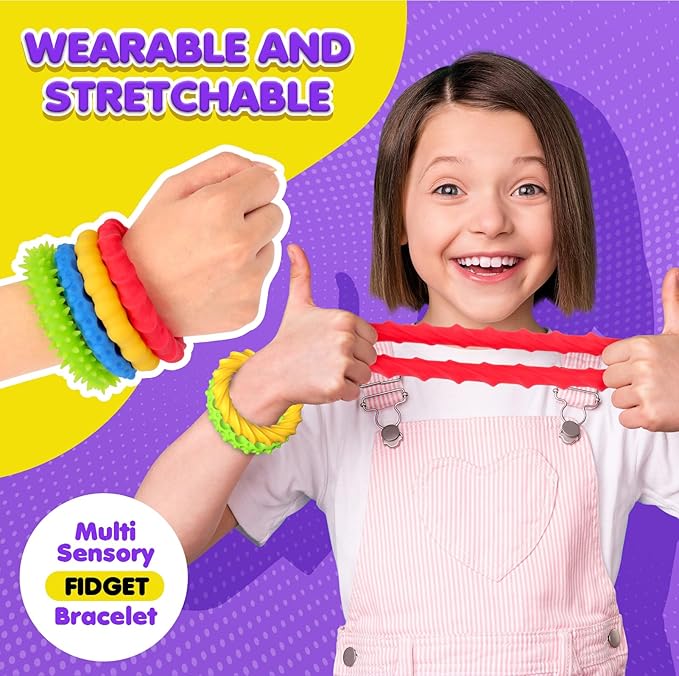 Sensory Fidget Toys for Kids Adults - 8 Pack Stretchy Fidget Bracelet | Texture & Calming Autism Sensory Toys for Special Needs Autistic Children | Calm Down Toy for Toddler Girls Boys