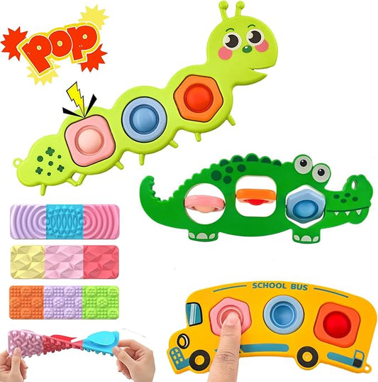 7Pcs Fidget Popper Sensory Toys for Airplane Travel, Montessori Toy, Sensory Toys for Kids with Autism, Pop Fidget Toy Classroom Gifts Stocking Stuffer for Travel Toy for Toddlers 1-3 Years Old