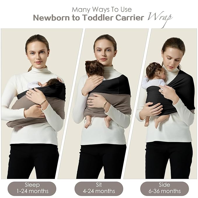Baby Wraps Carrier, Baby Carrier Wrap Baby Wearing Wrap Newborn Wrap Carrier(7-30lbs), Baby Sling, Baby Carrier Sling for Newborn and Infant, Black+Brown