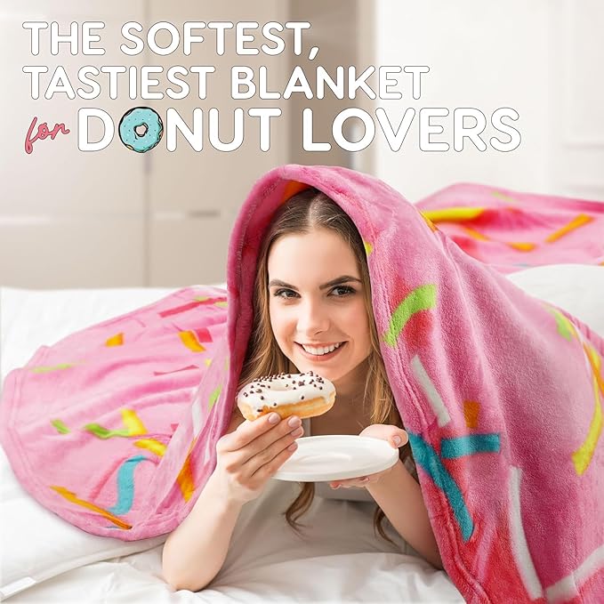 Zulay Kitchen Donut Blanket – 80 Inch Round Pink Glazed Throw – Soft 285 GSM Flannel Blanket for Adults & Kids – Funny, Cozy, Novelty Gift for Home, Travel & More