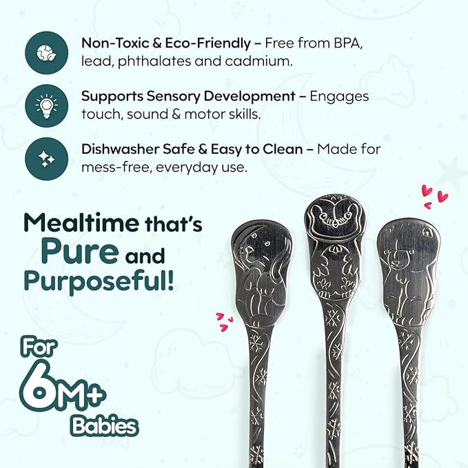 Kleynimals Arctic Friends Made in USA Baby Silverware – 100% Stainless Steel Baby Forks and Spoons, Non-Toxic, BPA-Free, Eco-Friendly, Dishwasher Safe – Safe Utensils for Babies & Toddlers