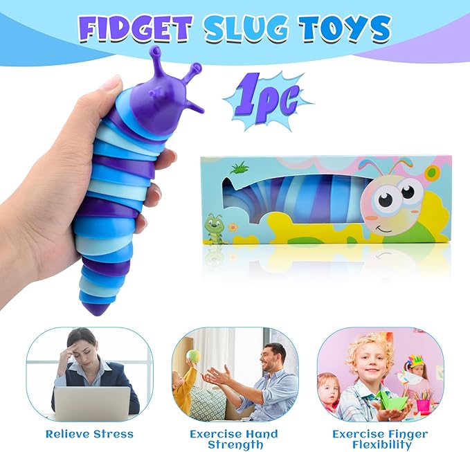 Cevioce Sensory Slug Fidget Toys,Fidget Slug Toys for Adults & Kids Party Favors,1 PC Cute Autism Sensory Toys for Autistic Children,Toddler Christmas Stocking Stuffers,Travel Toys for 1+ Year Old B