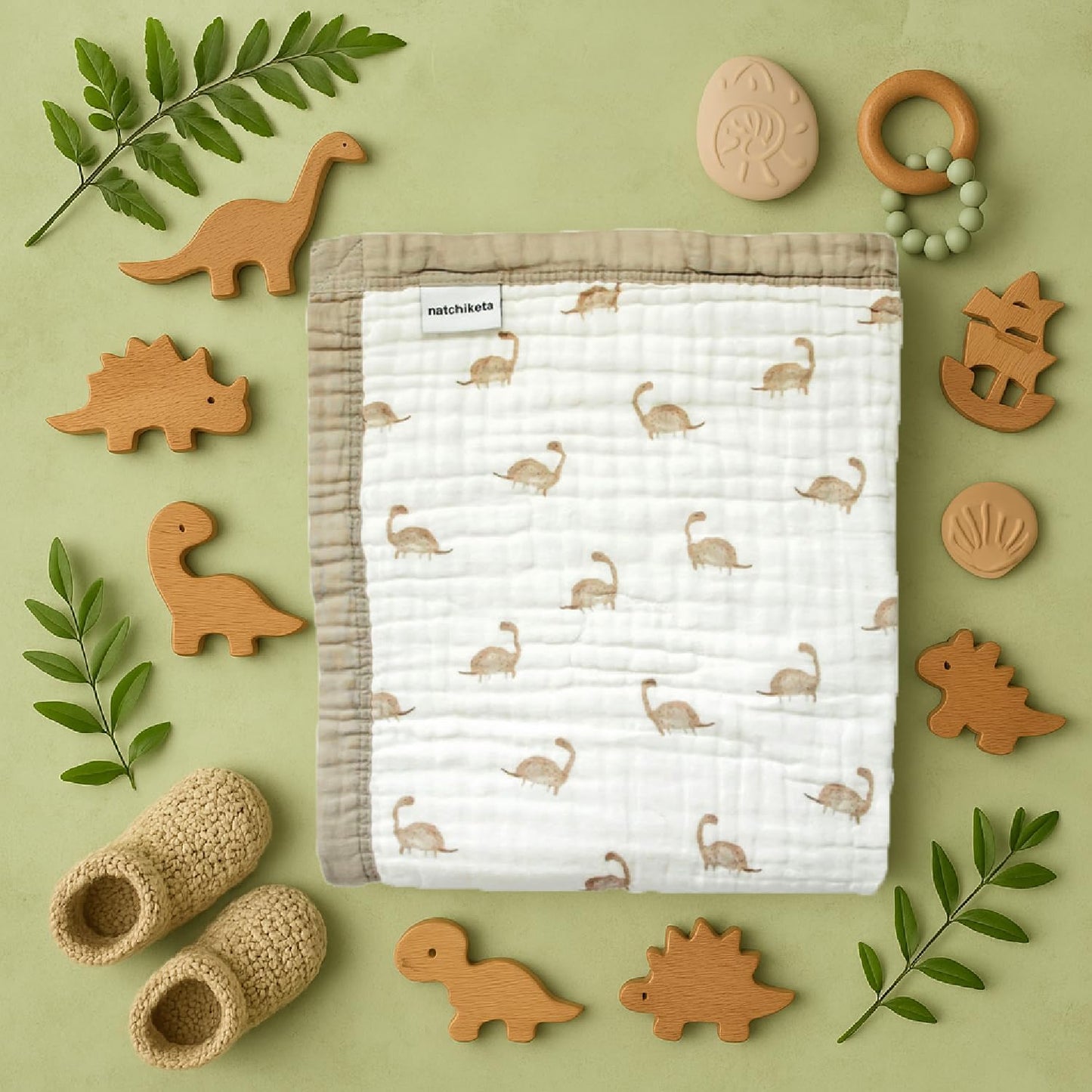 Organic Cotton Muslin Baby Blanket for Boys and Girls - Luxurious Soft Toddler Quilt for Swaddling - Gender Neutral Blankets Makes a Great Dinosaur