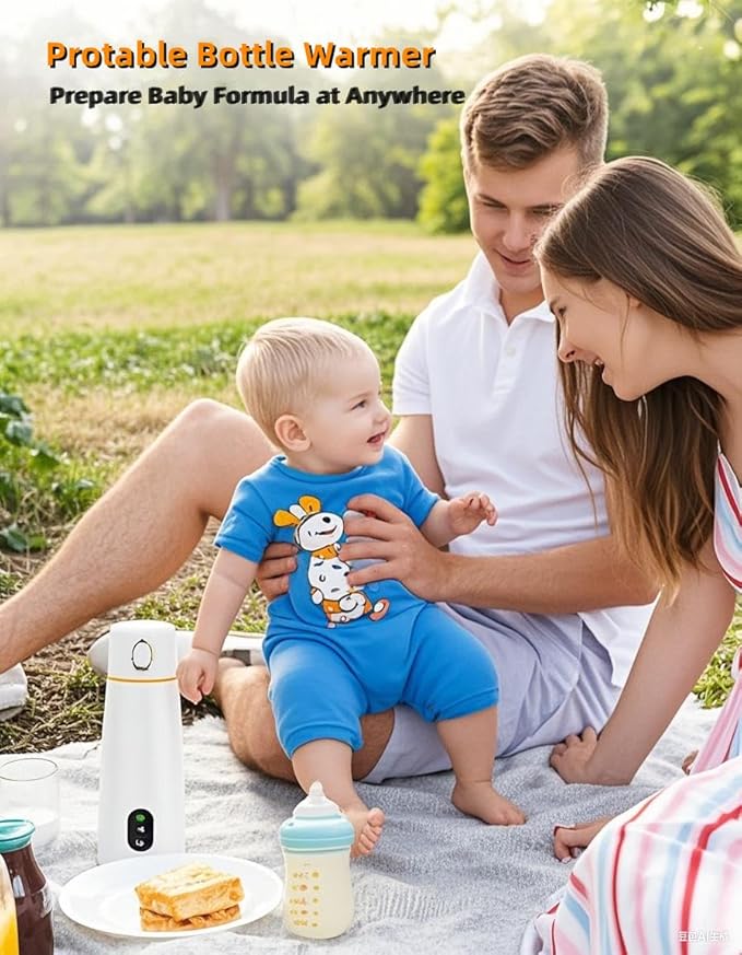 Portable Milk Warmer with LED Display, 11.83 fl oz, 98.6°F to 131°F Temperature Adjustment, for Formula and Breastmilk, for Travel and On-The-Go Use