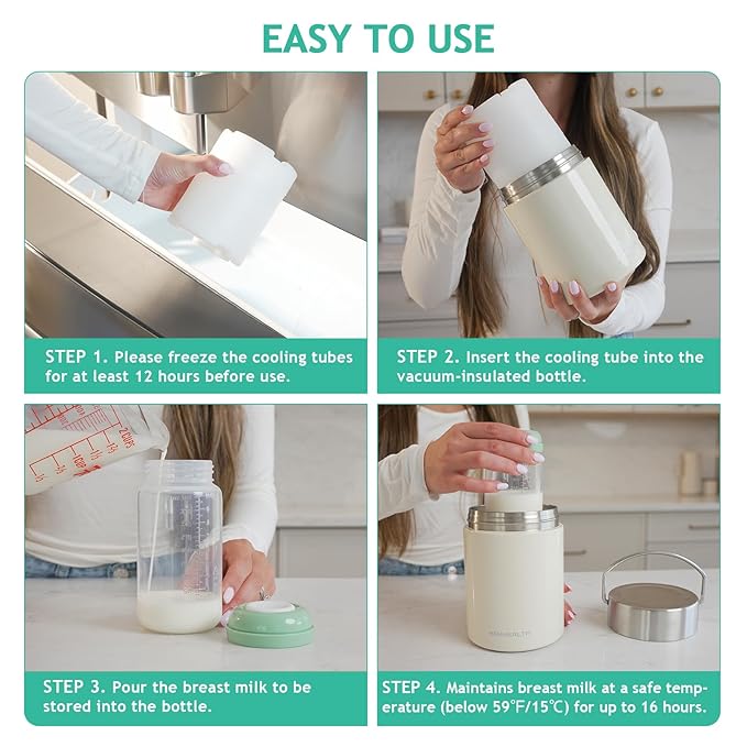11oz Portable Breast Milk Cooler for Outdoor, Keeps Milk Cold for up to 16 Hours, Breastmilk Chiller with Breastmilk Storage Bottle, Baby Feeding Essentials