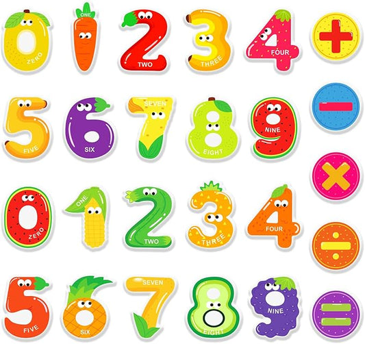Whaline 50Pcs Number Thick Gel Clings Colorful Fruit Shaped Number 0-9 Window Gel Decals for Back to The School Math Learning Education Home Classroom Nursery Decor, 2 Sheet
