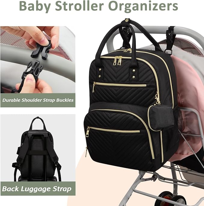 Diaper Bag Backpack,Baby Essentials Diapers Bag with Pacifier Case,Multipurpose Stylish Large Capacity Travel Backpack for Baby Girl/Boy(L-Black)