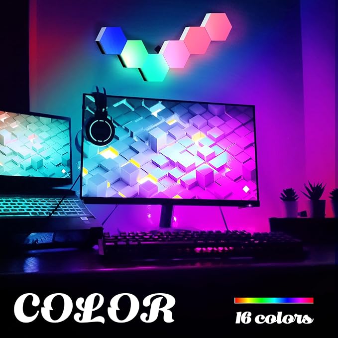 ODISTAR Remote Control Hexagon Wall Light,Smart Wall-Mounted Touch-Sensitive DIY Geometric Modular Assembled RGB led Colorful Light with USB-Power,Used in Bedroom (10-Pack)
