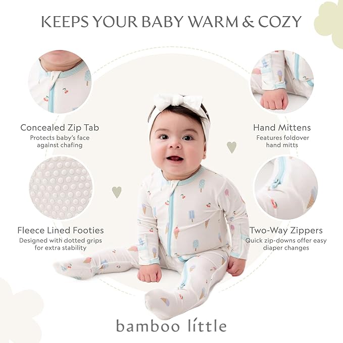 Bamboo Little Soft Baby Footie Pajamas, Baby Clothes, Newborn Sleepers, 95% Viscose and 5% Spandex, 0-24 Months