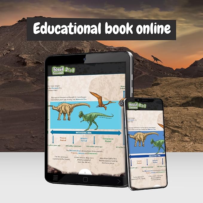 Science4you Dinosaur Fossil Excavation Kit 2 in 1 - Glow-in-The-Dark Fossil Digging Kit for Kids, Build 2 Dinosaur Fossils, 22 Pieces, Archeology Set - Dinosaur Toys, Games for Boys and Girls Age 6+