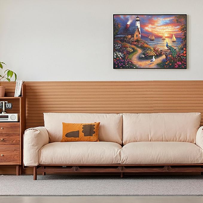 Jigsaw Puzzles for Adults 500 Pieces, Cottage by The Sea Interlock Perfectly No Dust, Home Decors Family Challenge Puzzles Toys Great Gift for Men Women Friends Seniors (20.5"x15"), 1:1 Poster