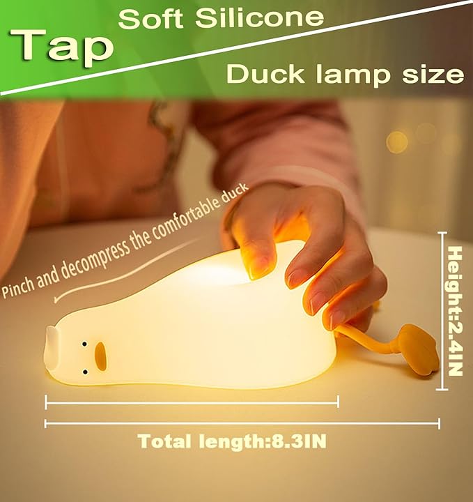 DREAMING MY DREAM Cute Duck Night Light,Rechargeable Fun Lying Flat Duck Lamp,LED Squishy Animal Novelty Lamp,Light up Duck for Kids Great Gift,3 Level Dimmable Nursery Nightlight Touch Lamp
