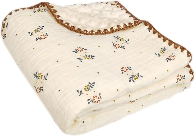 Baby Muslin Cotton Thick Blanket Dotted Backing Double Layer Soft Newborn Receiving Blanket 40x40Inch Flower Pattern