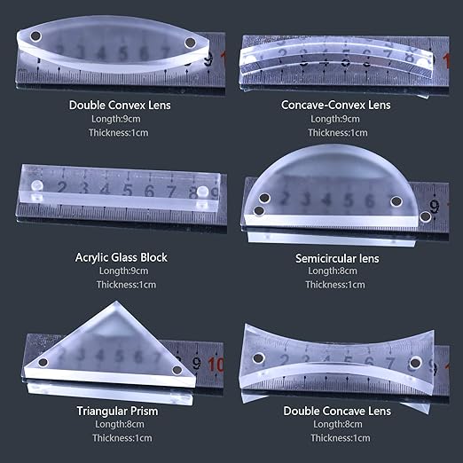 STEM Magnetism Physics Optical Experiment Set,Magnetic Convex Lens Concave Mirror Reflector Refraction Triangular Prism Light Source Learning Science Teaching Equipment for Teacher Student
