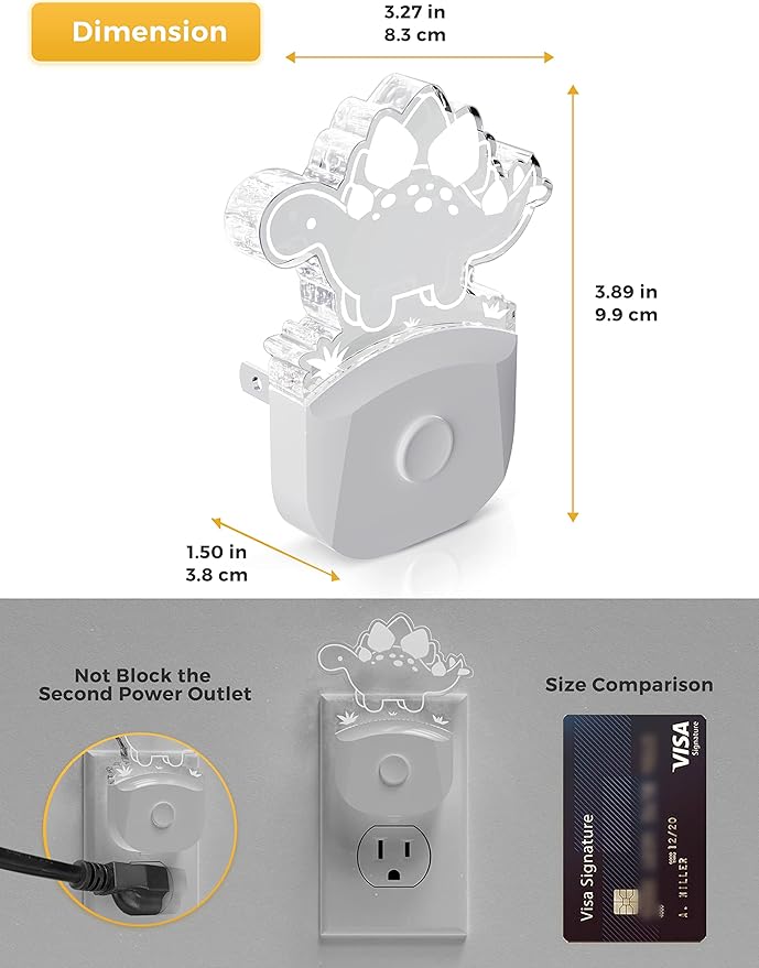 LOHAS Dinosaur Night Light for Boys, Kids Nightlight Plug in, Dusk-to-Dawn, Stegosaurus LED Night Lights Plug into Wall, RGB+Soft White 3000K, 3 Lighting Modes, Ideal for Nursery, Room Decor