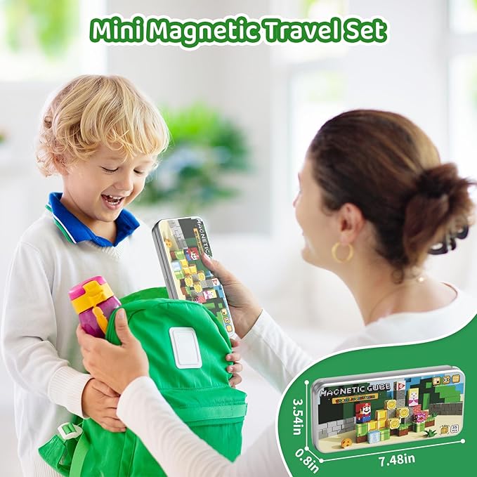 Magnetic Building Blocks Travel Toys for Kids Ages 4-8, Toddler Magnetic Cubes STEM Learning Set with Iron Storage Box – Portable Construction Toys for Boys Girls 3-5