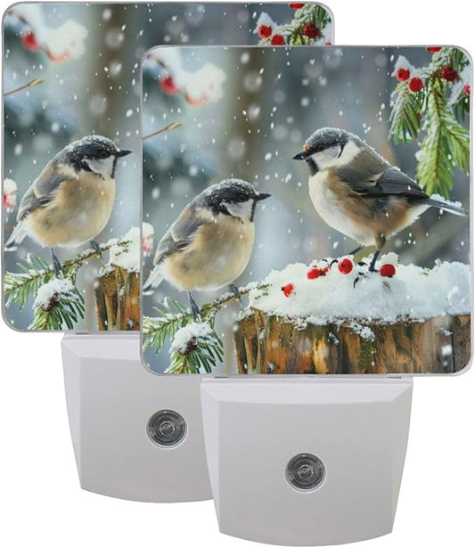 Aslsiy Night Light for Kids Winter Birds Snowy Day Plug in Wall Lamp LED Dusk to Dawn Sensor Energy Saving Nightlight for Boys Girls Men Women