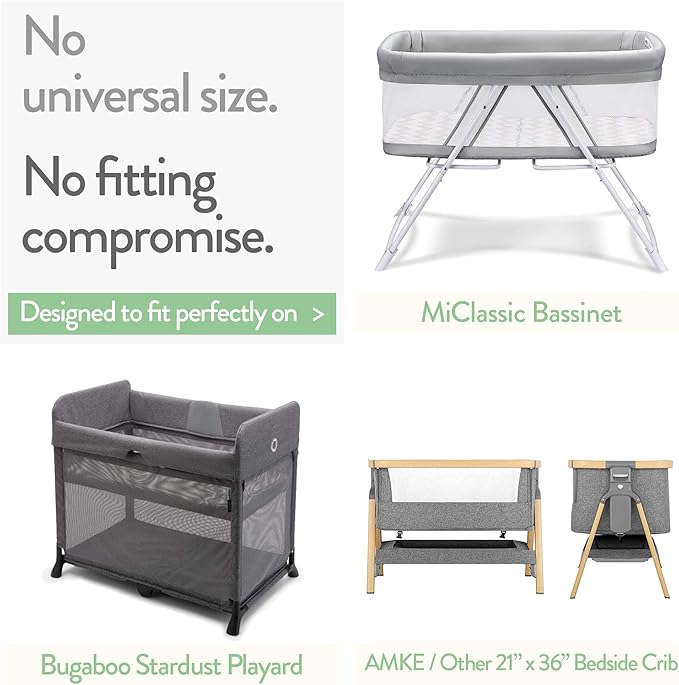 Bassinet Fitted Sheet Compatible with MiClassic Bassinet – Fits 20 x 35 Bedside Sleeper Mattress Perfectly – No-Bunching – Snuggly Soft Breathable Jersey Cotton