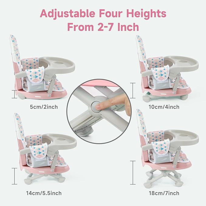 YOLEO Baby High Chair Booster Seat for Dining Table, Adjustable Height Travel Foldable High Chairs with Tray
