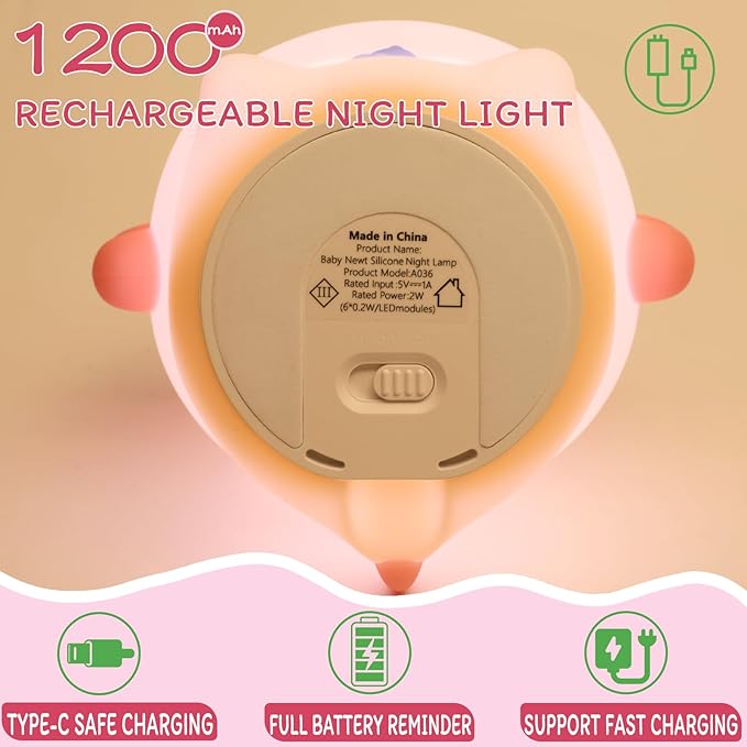 Axolotl Night Light for Kids - 3-Level Dimmer & Auto-Off Timer, Child-Safe Silicone Lamp, USB-C Rechargeable Nursery Light for Bedroom Breastfeeding (Squishy Animal)