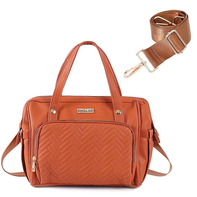 Diaper Bag Tote, with 12 Pocket Mom Bag, 16" Large Leather Baby Bags Convenient to Carry Diapers, Wet Wipes, and Bottles (Dark Brown)