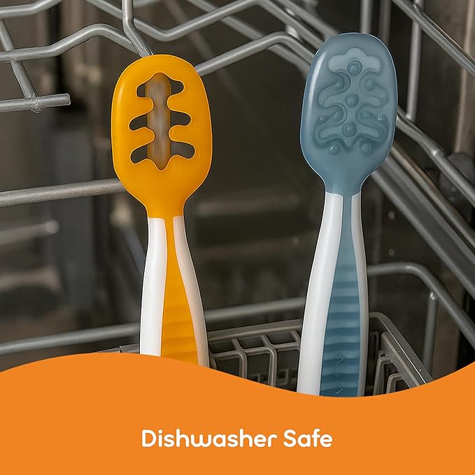 NumNum Baby Spoons Set, Baby Essentials Pre-Spoon GOOtensils for 6+ Months, First Stage Self-Feeding Spoons for Baby Led Weaning (BLW), Silicone Toddler Utensils, BPA-Free, 4 Pack Sweet Dreams