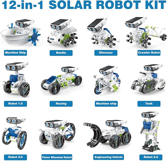 12-in-1 Solar Robot Kit for Kids 8-12, STEM Projects for Kids, DIY Building Toy Set & Science Kits for Kids Age 8-12 Boys & Girls Birthday, Green