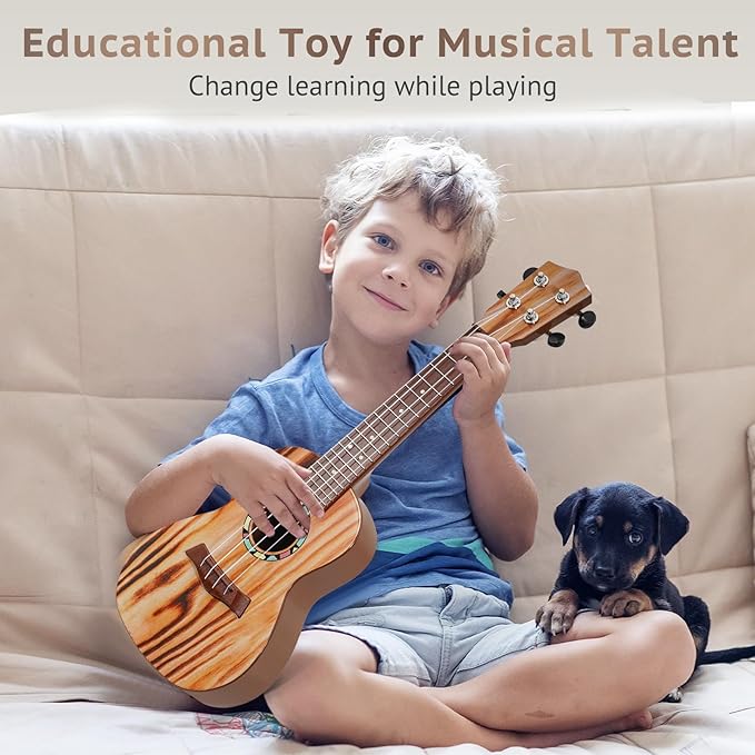 Raimy Kids Guitar Ukulele - 21in Ukulele Guitar Toys for Kids Ages 3 4 5 6 7+ Year Old Boys Girls Simulated Sound Quality Music Instruments Learning Education (Yellow)