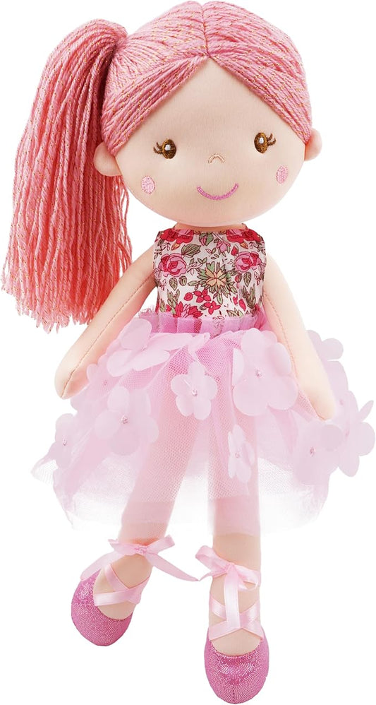 June Garden 15" Ballerina Plush Doll Rosalie - Soft Pink Hair Doll in Floral Dress & Tulle Skirt with Ballet Shoes - Gift for Girls & Toddlers
