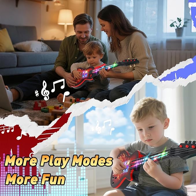 Kids Guitar Toy for 3 Year Old Boy Gift 21 Inches Electric Guitars with 4 Strings for Toddlers Light Up Music Toys for Boys Girls Gifts Ages 3 4 5 (Red)