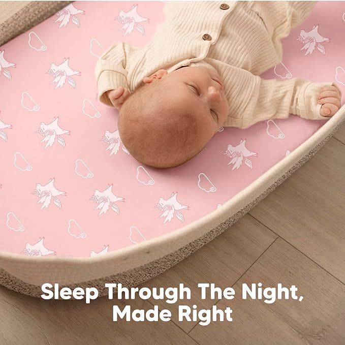 2-Pack Baby Bassinet Sheets Girl, Boy - 33x17 Viscose Derived from Bamboo Bedside Mattress Fitted Bassinet Sheets, Compatible with Halo Bassinest Swivel Sleeper, Baby Delight, Graco(Dreamland)