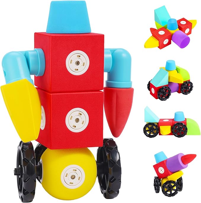 Magnetic Foam Blocks for 3 4 5 6 7 8 Toddler 18PCS Magnetic Building Blocks Sensory Toys Soft & Comfortable Travel Bath for Boys Girls