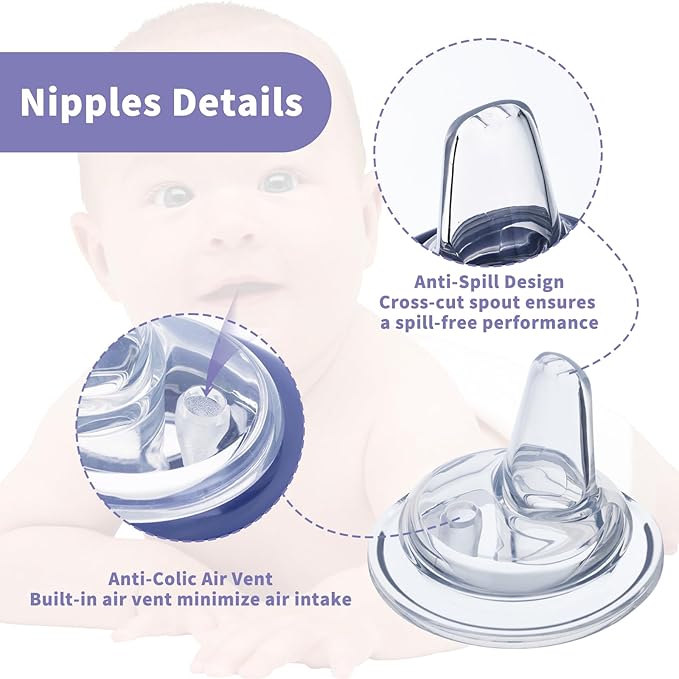 6 Packs Sippy Spout Nipples Compatible with Lansinoh Bottles, Soft Replacement Spout, Clear Silicone Sippy Cup Nipples, Transition from Bottle to Cup, No Spill and Comfortable, Easy to Clean, 6m+
