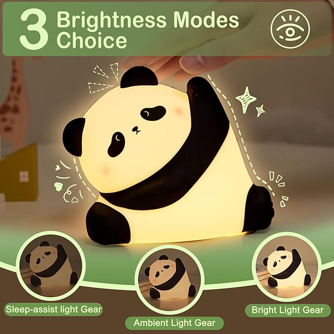 Panda Night Light, Rechargeable Squishy lamp - Silicone Cute Gifts for Kids - Nightlight Nursery LED Animal Dimmanble Touch Light - Bedroom Decor Funny Birthday Christmas Gifts for Boy, Girls