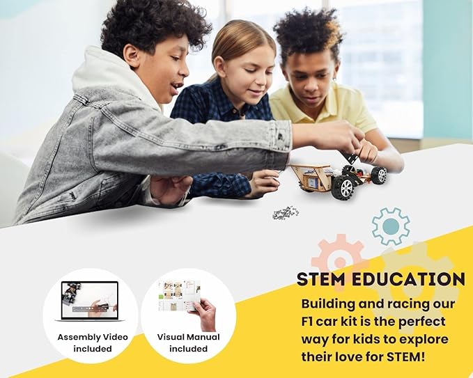 Wireless Remote Control Car Kit F1, Science Project Kit for Kids/Students/Education, STEM Project Model Car Kits to Build, Ideal Choice for Family and School