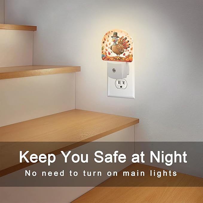 Cute Cartoon Turkey Night Light for Kids,Thanksgiving Day Fall Autumn Night Light Plug in with Dusk to Dawn Sensor,0.5w Energy Saving Nightlight for Hallway Stairway Kitchen Bedroom