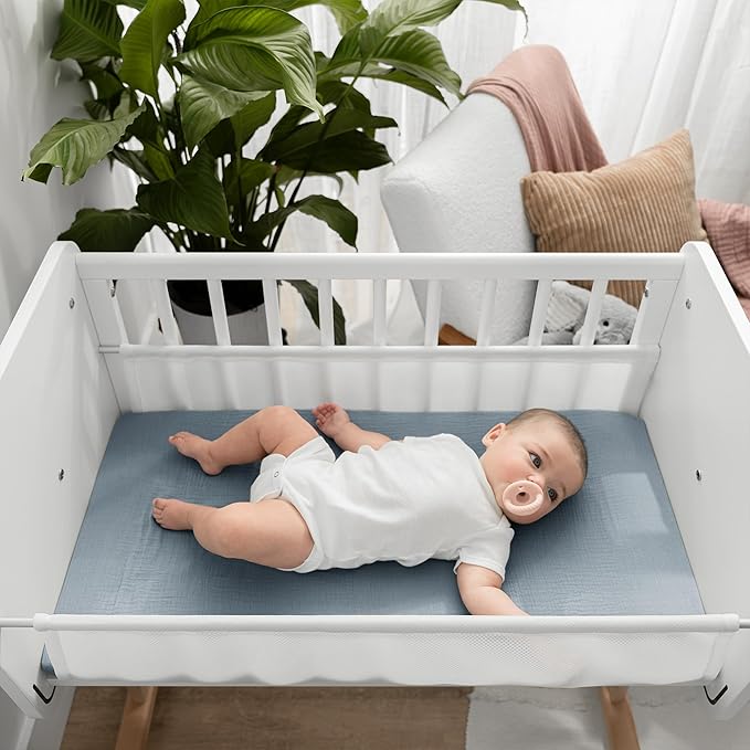 Comfy Cubs Muslin Bassinet Sheet - 100% Soft Cotton Fabric, Breathable & Gentle for Baby’s Sensitive Skin - Universal Fit with Secure Elastic Edging, Gift-Ready Packaging - Pacific Blue