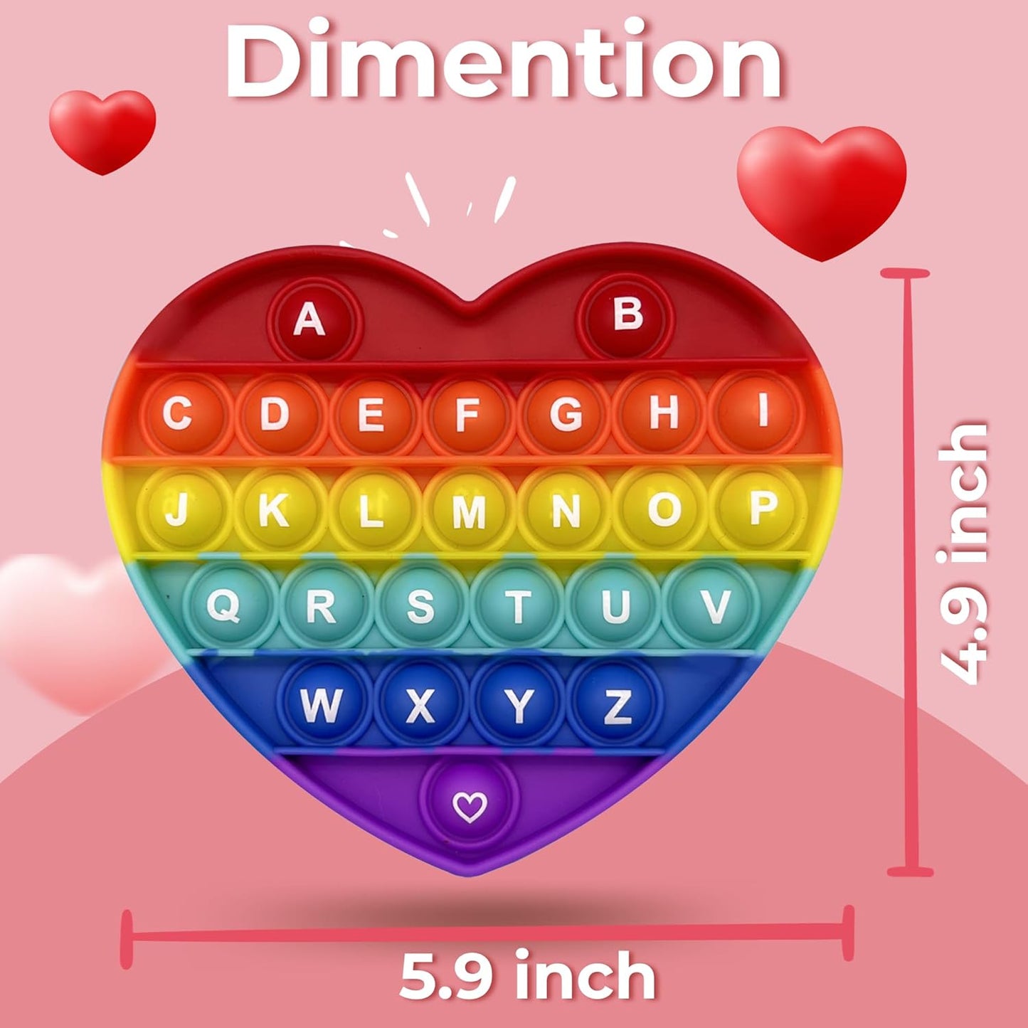 Rainbow Heart Shaped Pop Bubble Valentines Fidget Toy with Letters and Numbers, Xmas Gift Sensory Toy with Alphabets Kids Birthday Party Classroom Prize Stress Reliever