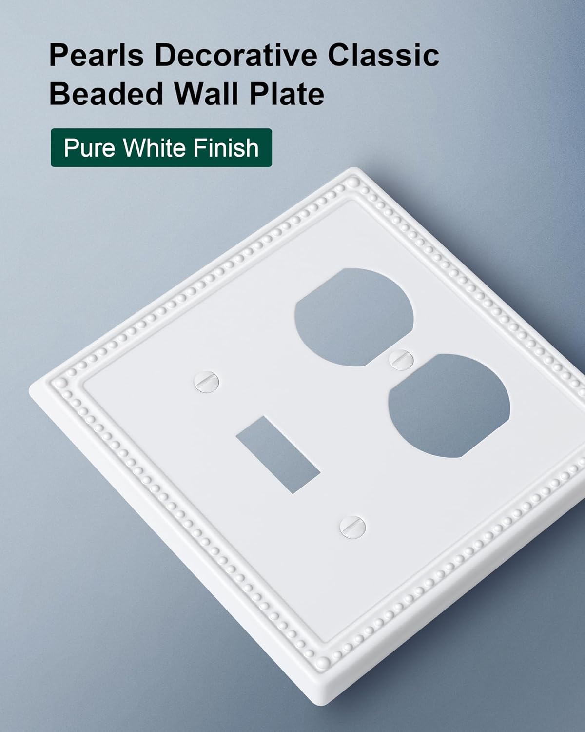 2-Pack Combo Toggle/Duplex Light Switch Cover Plate, Pure White Metal Wall Outlet Cover Plate, Decorative Classic Beaded Wall Socket Receptacle Cover for Electrical Outlets, Light Switch