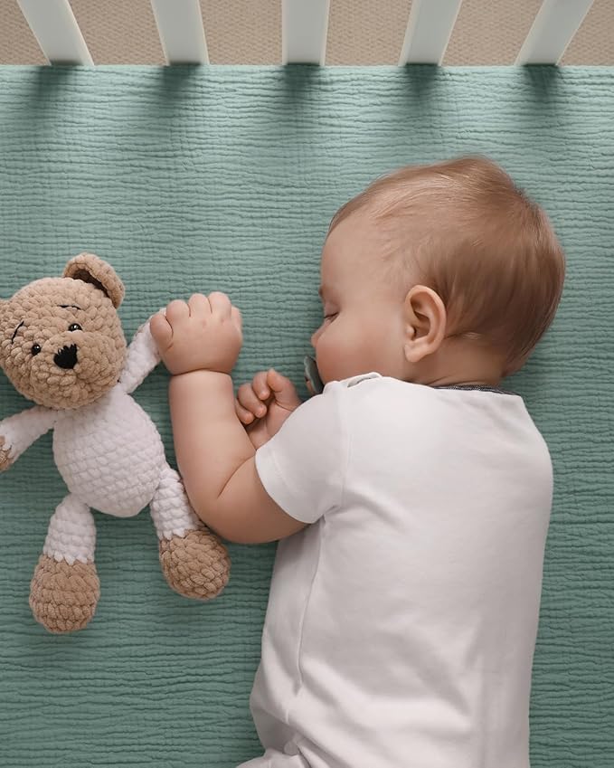 Blissful Diary Muslin Crib Sheets for Girl Boy, Boho Neutral Soft Cotton Baby Sheet for 52''x28'' Standard Crib Mattress, 2 Pack(Roman Green&Leaf)