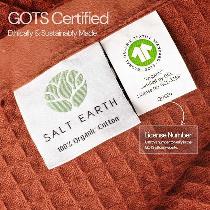 Salt Earth GOTS Certified 100% Organic Cotton Throw Blanket,108"X90" Blankets & Throws for Bed, Throw Blanket for Couch,Modern & Cozy Blanket, All Season Waffle Blanket, Soft Blanket(Cinnamon Stick)