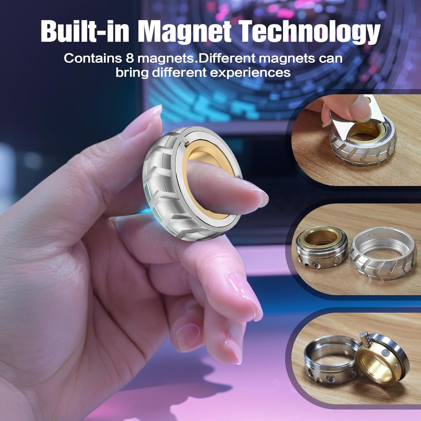 INNÔPLUS Fidget Spinners, Magnetic Rings Fidget Toy, Fidget Spinners for Adults, Metal Fidget Magnets Spinner Rings, Fidget Slider, Stress Anxiety ADHD Relief, Spinner Gifts for Adults and Kids