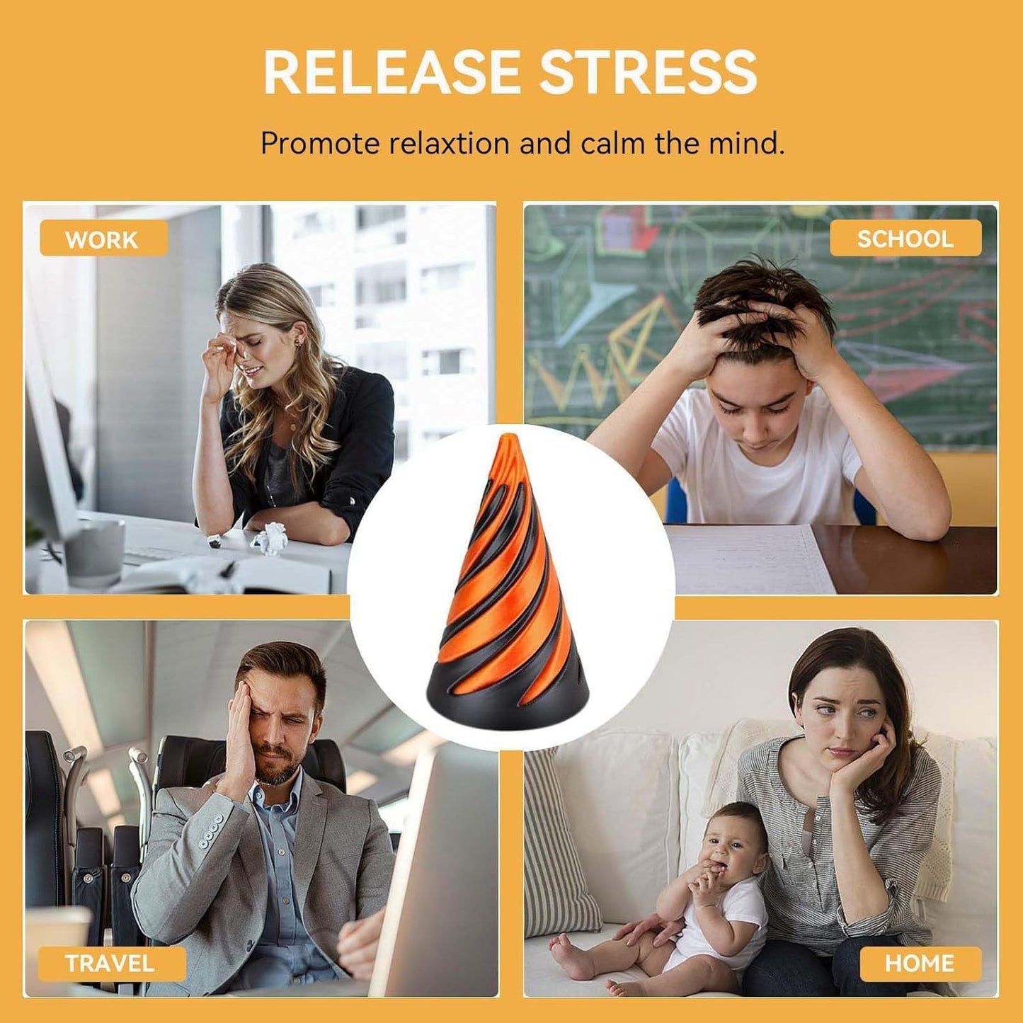 2Pcs Impossible Cone,Spiral Cone Fidget Toy 3D Printed Spiral Cone Pyramid Passthrough Sculpture,Mini Cone Funny Desktop Decoration for Home Office Desk Funny Desktop Decoration , Anxiety Relief