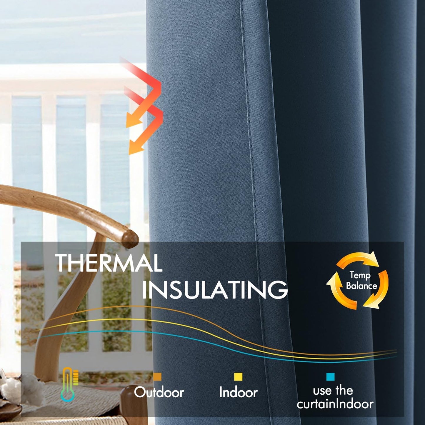 ANRODUO Back Tab Blackout Curtains for Bedroom Living Room, Rod Pocket Pinch Pleated Thermal Insulated Room Darkening Curtains 54 Inches Long 2 Panels, Stone Blue, 42 x 54 Inch